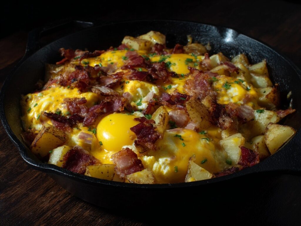 Best Breakfast in Estes Park - Mountain Skillet breakfast plate with a side of toast and coffee
