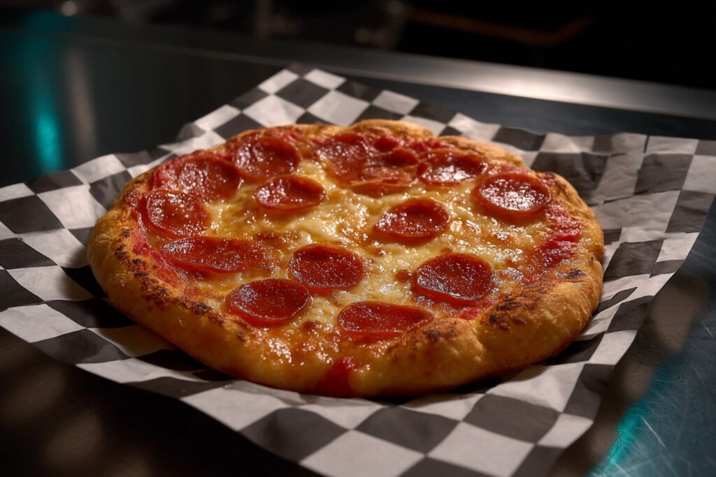 Best pizza in Fort Collins - Retro-themed pizza with arcade background and neon signs