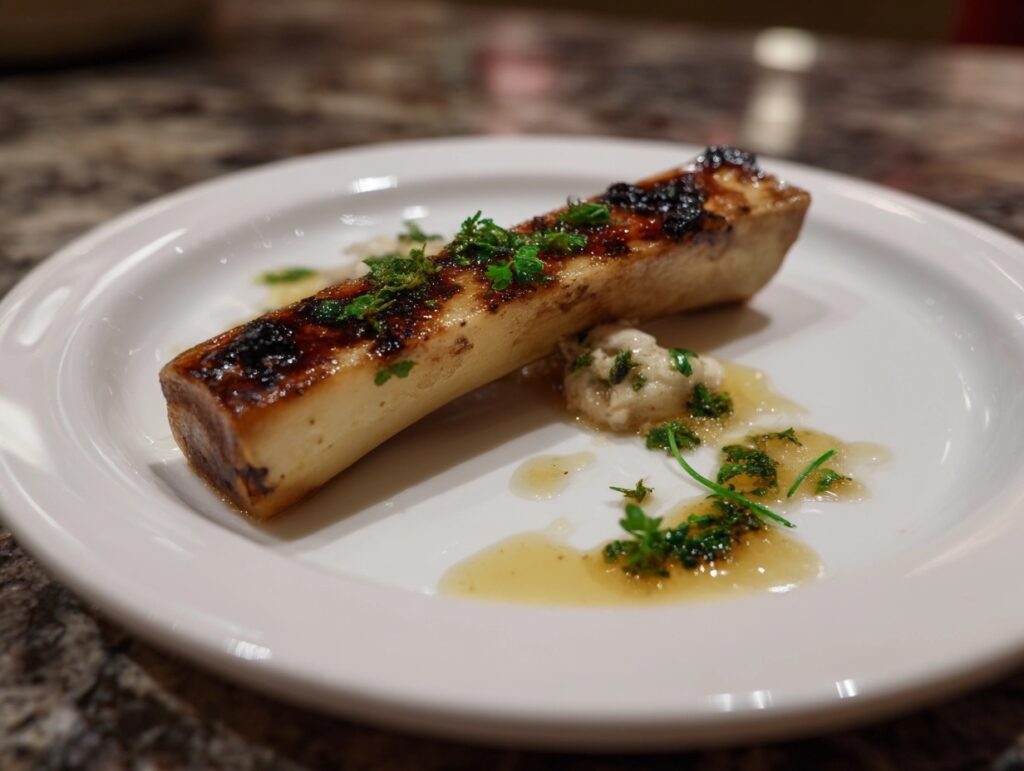 Smoked Bone Marrow on White Plate - denver michelin star restaurants