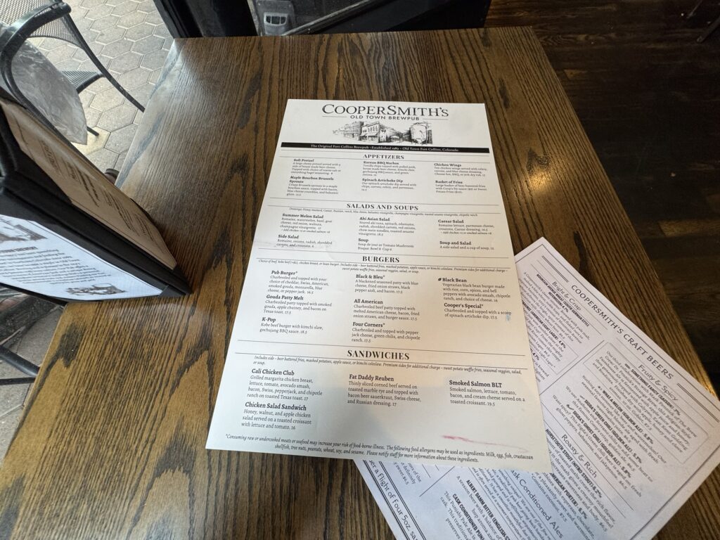 Coopersmiths Fort Collins food menu